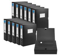 SINJEUN Confezione da 12 scatole portadocumenti formato A4, dorso 75 mm, in plastica, per documenti, documenti, foto, colore nero