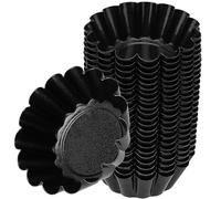 SINJEUN Confezione da 24 stampi per tortine di uova da 6,5 cm, mini stampi per muffin, antiaderenti, in acciaio al carbonio, per budini, biscotti, colore nero