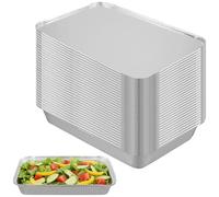 SINJEUN Confezione da 30 vassoi in alluminio con coperchio, 2250 ml, grandi contenitori per alimenti da asporto, in alluminio, per cuocere, arrostire e congelare, 31,5 x 21,5 x 5 cm