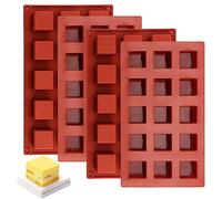 SINJEUN Confezione da 4 stampi in silicone per brownie, colore rosso mattone, stampo per brownie con 15 griglie quadrate in silicone per cubetti di ghiaccio, cioccolatini e biscotti