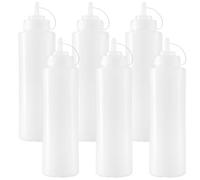 SINJEUN Confezione da 6 bottiglie di plastica vuote da spremere con tappo, 1000 ml, colore: bianco traslucido, per ketchup, glassa