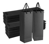SINJEUN Portabottiglie per bottiglie singole da 40 pezzi, sacchetti di carta nera con manici, 250 g/m², riutilizzabili, per bottiglie regalo, per champagne, whisky, Nero , Portabottiglie singolo