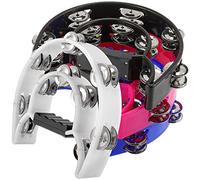 SINJEUN Tamburello a Doppia Fila, Confezione da 4 Tamburelli a Percussione a Mezza Luna, con Jingles in Metallo, per Principiante, Adulti, KTV, Festa, 4 colori