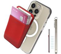 Sinjimoru [2022 Updated iPhone 14 Basic Magnetic Wallet for Apple Magsafe, Stretchy Fabric Cell Phone Card Holder for Back of Phone for iPhone 12, 13 & 14 Series. M-Basic Red