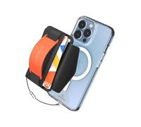 Sinjimoru [2022 Updated iPhone 14 Magnetic Phone Wallet for MagSafe, iPhone Card Holder with Cell Phone Kickstand & Phone Grip Strap for iPhone 12 13 14 Series. M-BGrip Clementine