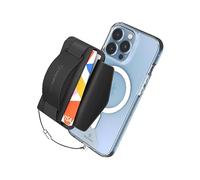 Sinjimoru [2022 Updated] iPhone 14 Magnetic Phone Wallet for MagSafe, iPhone Card Holder with Cell Phone Kickstand & Phone Grip Strap for iPhone 12 13 & iPhone 14 Series. M-BGrip Black