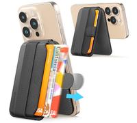 Sinjimoru Pull & Eject Portafoglio magnetico per iPhone, Portafoglio per telefono con supporto regolabile, compatibile con MagSafe Wallet, M-Pull Tab Stand Nero