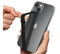 Sinjimoru Reusable Stretching Phone Strap, Silicone Cell Phone Grip Holder with Clip for iPhone Case Secure & Slim Smart Phone Holder for Hand. Sinji Loop Clip 210, Nero