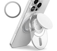 Sinjimoru Supporto per telefono compatibile con MagSafe, anello adattatore incluso, cavalletto 3000G per iPhone 17/16/15/14/13. M-Tap Tok Stand Clear White