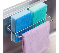 Sink Caddy Sponge Holder for Kitchen Sink Dish Cloth Hanger 2 Suspension Options(Suction Cups and Adhesive Hook), SUS304 Stainless Steel, Silver