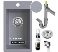 sink quality lavello da cucina piccolo grigio 28 x 50 cm - lavello sottile con sifone e impregnante - lavello in granito piccolo per sottolavelli a partire da 40 cm - lavello da incasso in granito