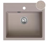 SINK QUALITY Lavello in granito beige 56 x 51 cm - Lavello in granito con sifone e impregnazione - Lavello per sottolavelli a partire da 60 cm di larghezza - Lavello singolo da incasso - Lavabo per