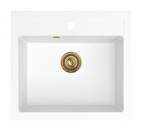 SINK QUALITY Lavello in granito bianco 56 x 51 cm - Lavello in granito con sifone dorato e impregnazione - Lavello per sottolavelli a partire da 60 cm di larghezza - Lavello singolo da incasso