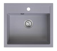 SINK QUALITY Lavello in granito grigio 56 x 51 cm - Lavello in granito con sifone e impregnazione - Lavello per sottolavelli a partire da 60 cm di larghezza - Lavello singolo da incasso - Lavabo per