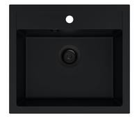 SINK QUALITY Lavello in granito nero 56 x 51 cm - Lavello in granito con sifone nero e impregnante - Lavello per sottolavelli a partire da 60 cm di larghezza - Lavello singolo da incasso - Lavabo per