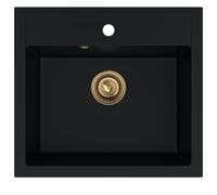 sink quality lavello in granito nero con macchie dorate 56 x 51 cm - lavello con sifone dorato e impregnante - lavello per sottolavelli a partire da 60 cm di larghezza - lavabo per cucina