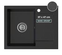 SINK QUALITY Lavello in granito nero maculato 58 x 47 - Lavello con sifone e agente impregnante - Lavello da cucina nero maculato con scolapiatti per mobile sottolavello 50
