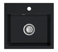 Sink Quality lavello nero 45 × 42 cm - Lavello con sifone - Lavabo per sottolavello a partire da 45 cm - Lavello in granito 1 bacino - Lavello nero senza scolapiatti