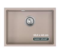 SINK QUALITY - Lavello sottopiano beige 53 x 40 cm - Lavello da incasso a filo ribassato con sifone e impermeabilizzante - Lavello in granito per mobile sottolavello da 60 cm - Vasca resistente ai