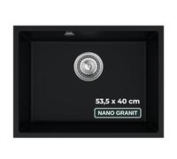 SINK QUALITY Lavello sottopiano nero 53 x 40 cm - Lavello da incasso con sifone e impregnante - Lavello da cucina in granito per mobiletto da 60 cm - Lavello antigraffio