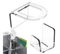 Sink Sponge Holder, Acrylic Sink Caddy Organizer, Standard Size Adhesive Rack with Space Saving Design, Durable Sponge and Brush Holder for Kitchen, Wall Mount Storage Rack with Drain Slots