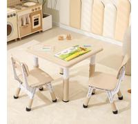 SINKIPA Set di tavolo e 2 sedie per bambini, tavolo e sedie per bambini, tavolo da studio regolabile in altezza per bambini dai 2 ai 10 anni, tavolo da attività per bambini con graffiti e coperture