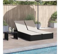 Sinkzol Doppia sedia a sdraio in polyrattan nero con cuscino, schienale e braccioli regolabili, resistente alle intemperie, per giardino, terrazza, balcone, piscina, campeggio, benessere, all'aperto