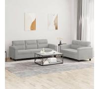 Sinkzol Set di 2 divani da soggiorno con cuscino, in microfibra grigio chiaro, divano angolare e divano a 3 posti con vano portaoggetti, panca imbottita, schienale, braccioli, lounge, cassettone letto