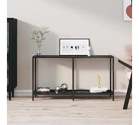 Sinkzol Tavolo consolle nero con vetro temperato e acciaio verniciato a polvere, 140 x 35 x 75,5 cm, per soggiorno, corridoio, ingresso con ripiano aggiuntivo e supporto da parete