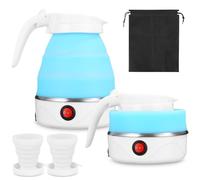 SinLaw Bollitore pieghevole in silicone, 600 ml, mini bollitore da viaggio portatile con 2 bicchieri pieghevoli, fondo in acciaio inox, per cucina, viaggi, campeggio, attività all'aperto