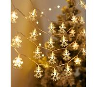 SinLaw Catena Luminosa Fiocco di Neve,Luci Stringa Fiocco,6M 40 LED Fiocco di Neve Luci Decorative per Natale Esterno,Batteria Alimentata LED Luci Illuminazione Decorativa Ideale per Festa di Natale