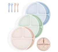 SinLaw Piatti per Bambini a Ventosa, 3 Set Piatti Bambini Pappa Svezzamento Piatto,Stoviglie per Bambini con Forchette, Cucchiai e Coperchi,Senza BPA per Neonati e Bambini (verde, blu, beige)