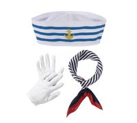 Sinleey 3 Pezzi Accessori Il Costume Capitano Halloween Cappello Capitano Rayato Sciarpa Bianca Guanti Set Con Cappello Marinaio Marinaro Accessori Il Cosplay Tipo C Taglia unica