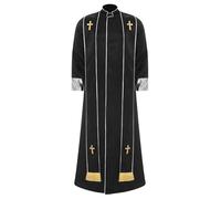 Sinleey Abito Da Prete Per Uomo Costume Da Vicario Veste Con Stola Colletto Alto Halloween Abito Religioso Cattolico Ecclesiastico Nero XXL
