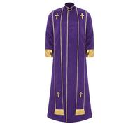 Sinleey Abito Da Prete Per Uomo Costume Da Vicario Veste Con Stola Colletto Alto Halloween Abito Religioso Cattolico Ecclesiastico Viola L