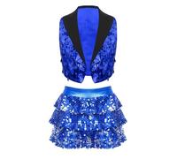 Sinleey Abito Elegante Bambina Abito Cerimonia Bambina Gonne da Ballo Scintillanti per Ragazze Vestito Ballo Latino Jazz Scuola Blu Reale 15-16 Anni
