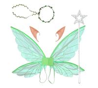 Sinleey Alienventi E Ali Elfi Scintillanti Con Ghirlande Orecchie Elfo E Bastone Stellato Fotoaccessori La Festa Halloween Set verde Taglia unica