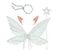 Sinleey Alienventi E Ali Elfi Scintillanti Con Ghirlande Orecchie Elfo E Bastone Stellato Fotoaccessori La Festa Halloween Set bianco Taglia unica