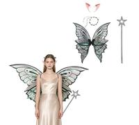 Sinleey Corona Fiori E Bacchetta Set Cosplay Del Rinascimento Alette Seta | Le Ali Dell'Angelo Sono Fatte Organza Trasparente,Bretelle Trasparenti Regolabili,Effetto Gradiente,Festa Di Cosplay