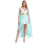 Sinleey Donna Costume Dea Greca Abito Dea Romana Con Mantello Swing Sexy Carnevale Costumi Festa A Tema Travestimento Azzurro chiaro XXL