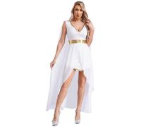 Sinleey Donna Costume Dea Greca Abito Dea Romana Con Mantello Swing Sexy Carnevale Costumi Festa A Tema Travestimento Bianco XXL