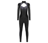 Sinleey Donna Divisa Sportiva A Maniche Lunghe Per Intero Corpo Con Glitter Divisa Per Ginnastica Con Strass Piumino Kombianzug Per Pattinaggio Artistico Da Danza Nero S