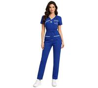 Sinleey Donna Schrubb Camicia Maniche Corte Stilizzata Overall Divisa Medica Infermiera Uniforme Professionale Jumpsuit Blu S