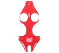 Sinleey Donne Wetlook Body Senza Reggiseno Latex Catsuit Abito Ouvert Pelle Lucida Bodysuit Lingerie Pole Dance Abito Da Nightclub Rosso 3XL