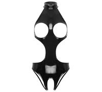 Sinleey Donne Wetlook Body Senza Reggiseno Latex Catsuit Abito Ouvert Pelle Lucida Bodysuit Lingerie Pole Dance Abito Da Nightclub Nero 3XL