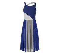 Sinleey Ragazza Abito da Danza Contemporaneo Lungo tutù Body da Danza con Gonna Asimmetrica Maxi Swing Abbigliamento Lirica Outfit Moderna Blu Navy 13-14 Anni