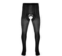 Sinleey Uomini Ouvert Calze Collant Uomini Trasparente Lucido Leggings Tight con Apertura Intimo Sissy Biancheria Intima Gay Nero Taglia Unica