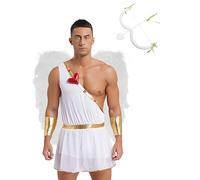 Sinleey Uomo Costume Amore Freccia E Arco Ali Tuta Costume Adulti Carnevale Halloween Magico Dio Dell Amore Cosplay Set Bianco XL