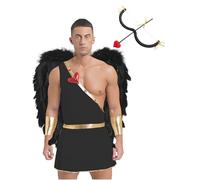 Sinleey Uomo Costume Amore Freccia E Arco Ali Tuta Costume Adulti Carnevale Halloween Magico Dio Dell Amore Cosplay Set Nero 3XL