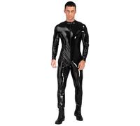 Sinleey Uomo Wetlook Catsuit Body Jumpsuit Latex Intero In Pelle Lucida Con Zip Costume Per Party E Nightclub Nero XXL